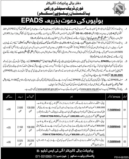 Pakistan Railways Peshawar Tender Notice